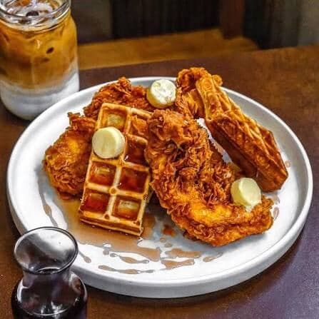 Chicken and waffles for brunch